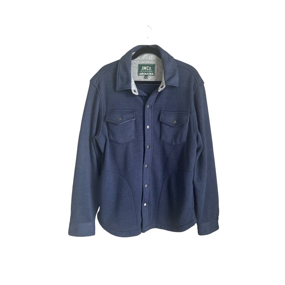 JM Co. Mens Navy Blue Snap Button Fleece Jacket Snap Closure Sz. Large